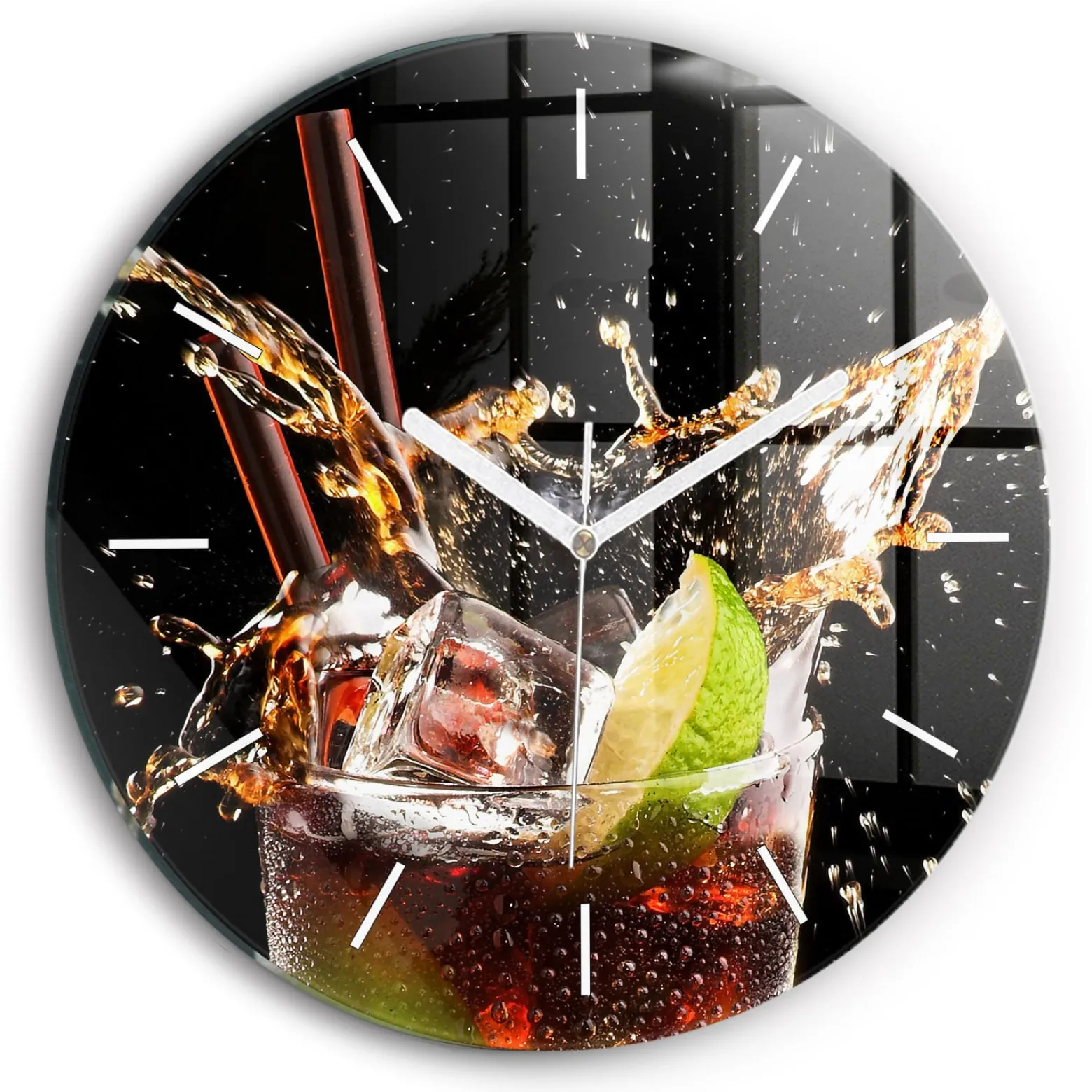Zegar szklany ścienny do salonu Drink z lodem fi30