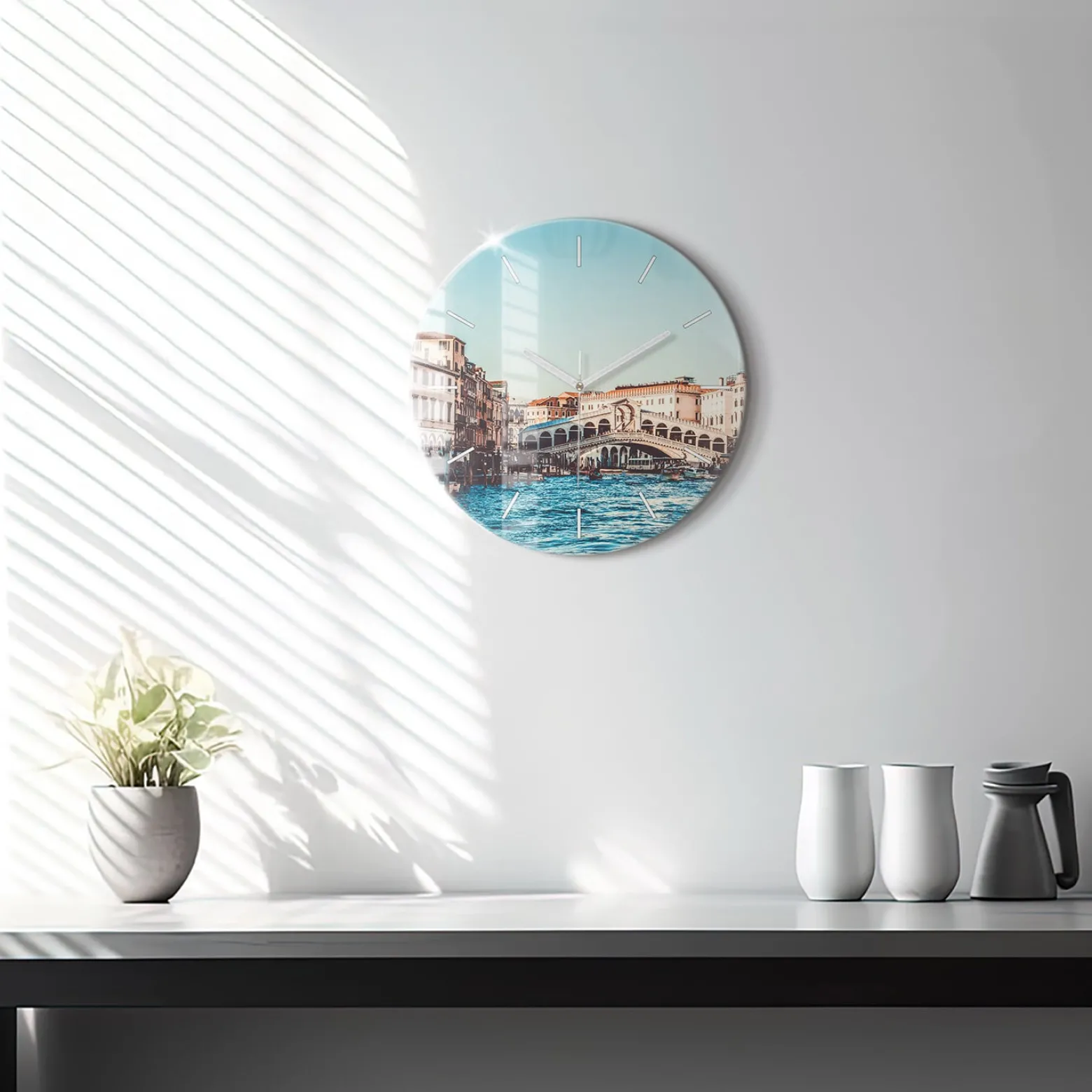 Zegar szklany ścienny do salonu Most Rialto w Wenecji fi30