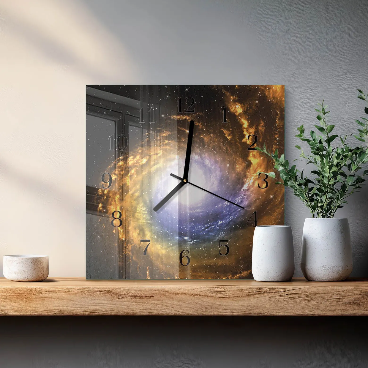 Zegar szklany 30x30 Kosmos dekoracyjny na ścianę