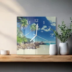 Zegar szklany 30x30 Plaża Palmowa zegar ścienny