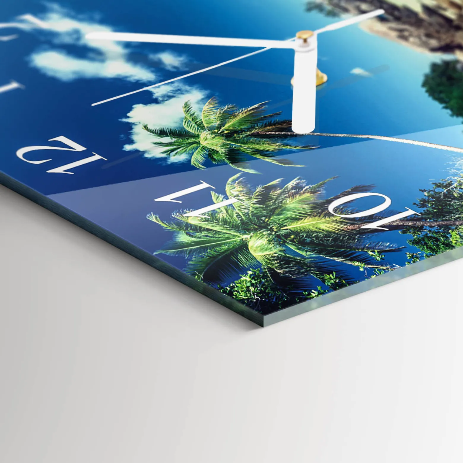 Zegar szklany 30x30 Plaża Palmowa zegar ścienny