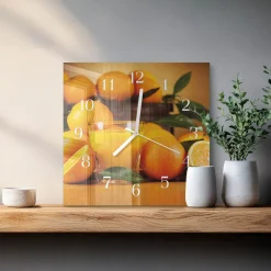 Zegar szklany 30x30 Pomarańcze dekoracyjny na ścianę