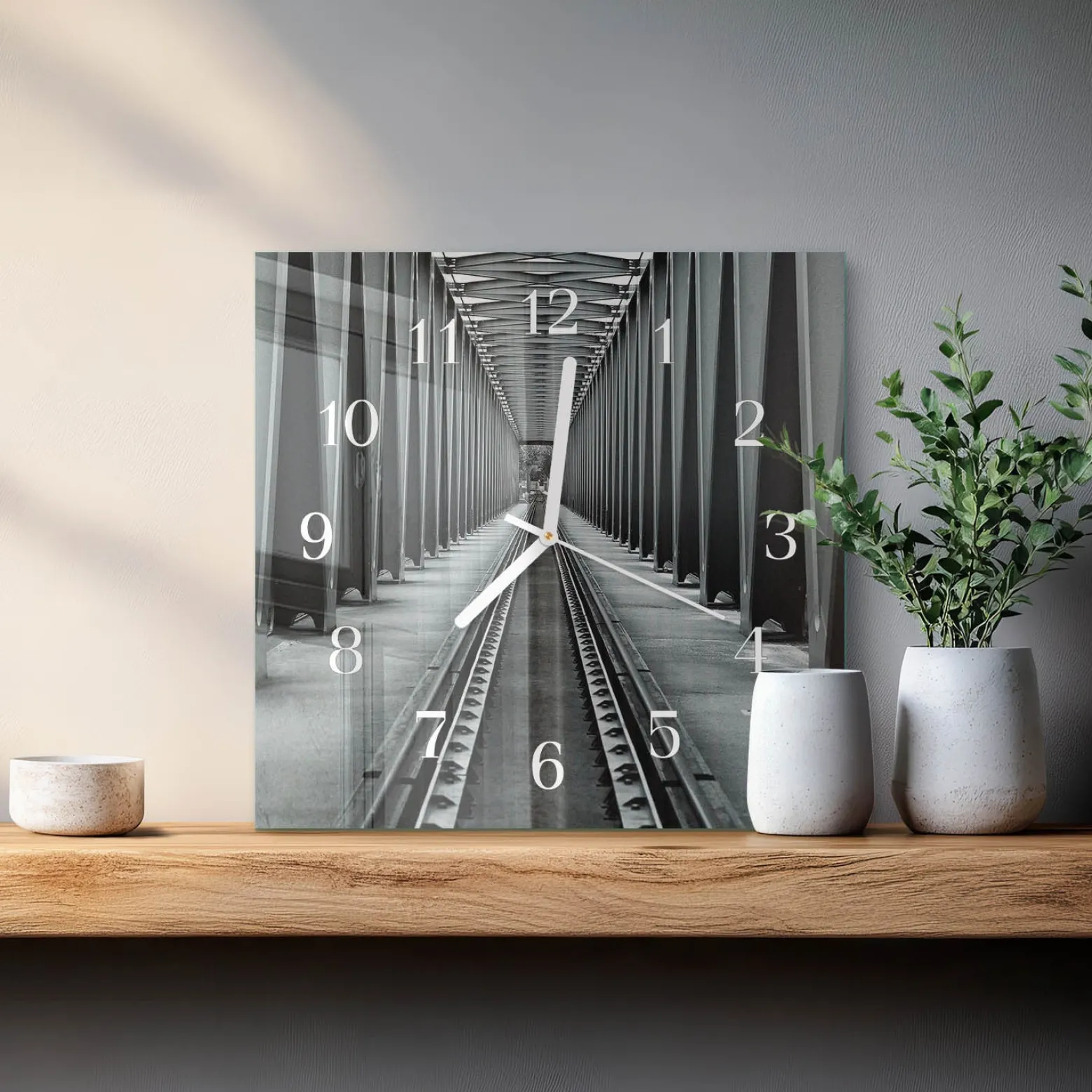 Zegar szklany 30x30 Tory Kolejowe zegar ścienny