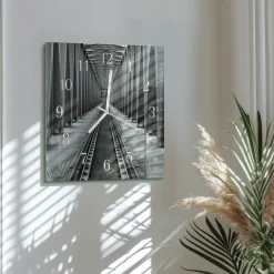 Zegar szklany 30x30 Tory Kolejowe zegar ścienny
