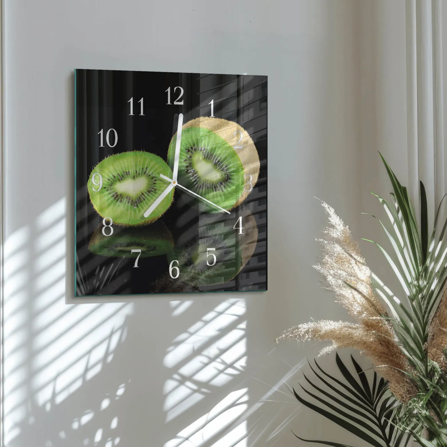Zegar wiosenny 30x30 Kiwi owoce świeże plaster zielony do kuchni