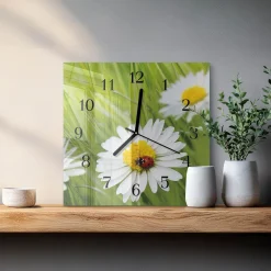 Zegar wiosna 30x30 Stokrotki białe kwiaty łąka natura ogród foto