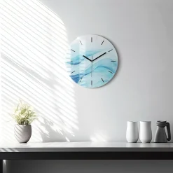Zegar ze szkła ścienny Błękitne obłoki fi30