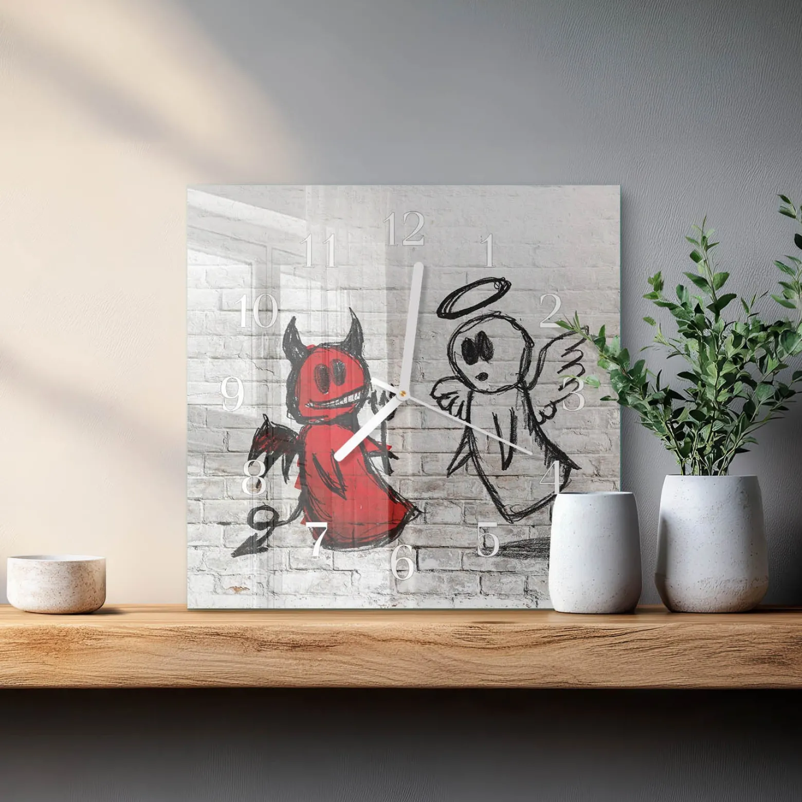 Zegar z grafiką 30x30 Anioł Diabeł zegar ścienny