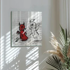 Zegar z grafiką 30x30 Anioł Diabeł zegar ścienny