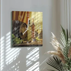 Zegar z grafiką 30x30 Beczka na Wino szklany ścienny
