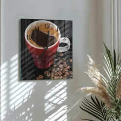 Zegar z grafiką 30x30 Filiżanka Kawy dekoracyjny na ścianę