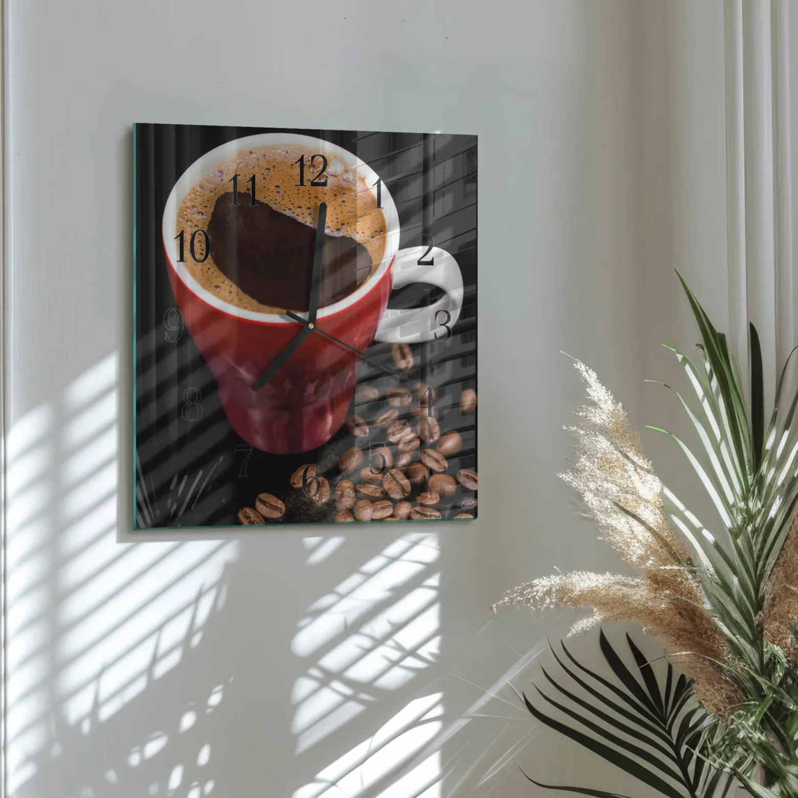 Zegar z grafiką 30x30 Filiżanka Kawy dekoracyjny na ścianę