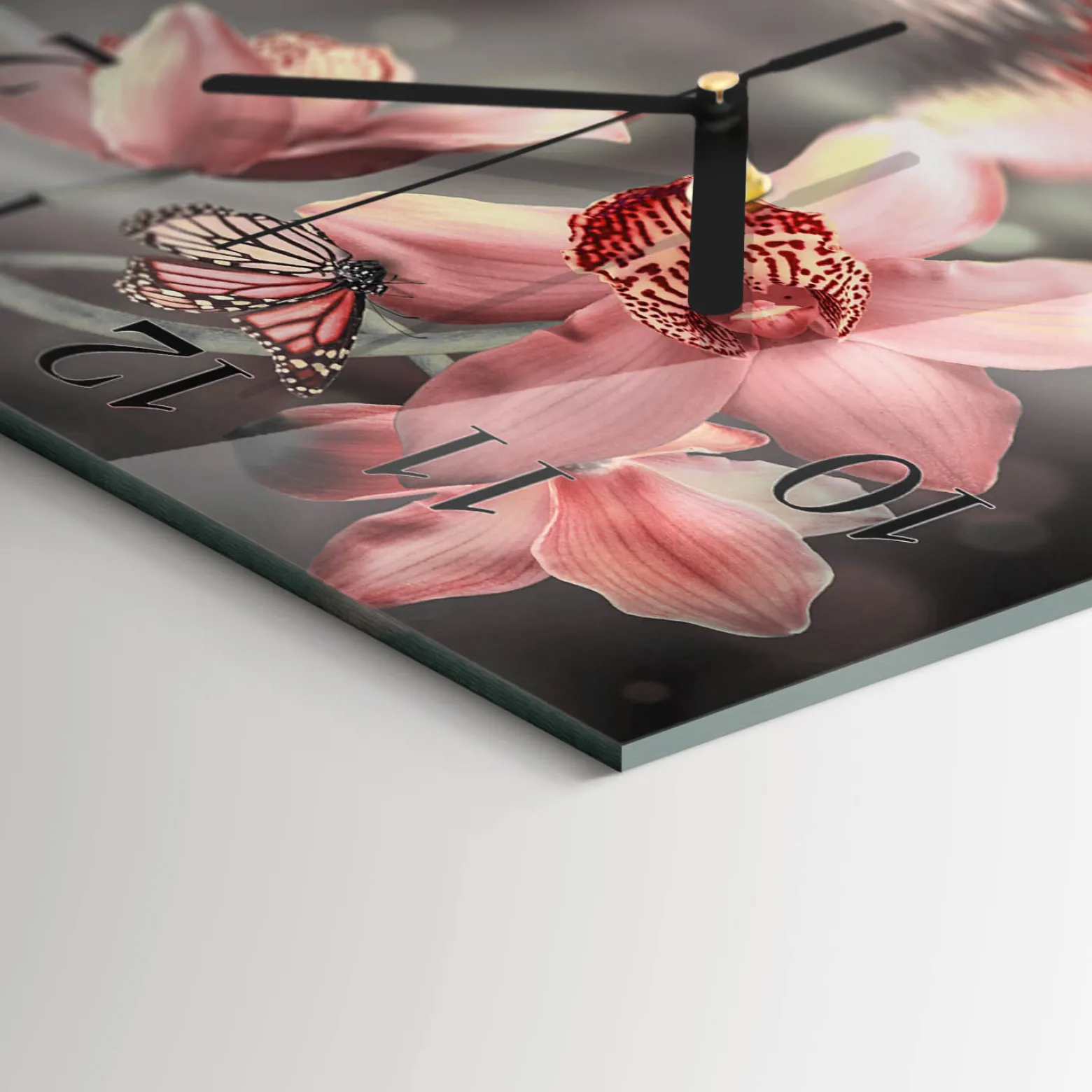 Zegar z grafiką 30x30 Orchidea nowoczesny na ścianę
