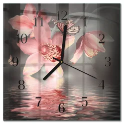 Zegar z grafiką 30x30 Orchidea nowoczesny na ścianę