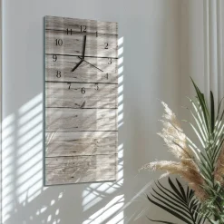 Zegar z grafiką 30x60 Paski Drewniane ozdobny ścienny