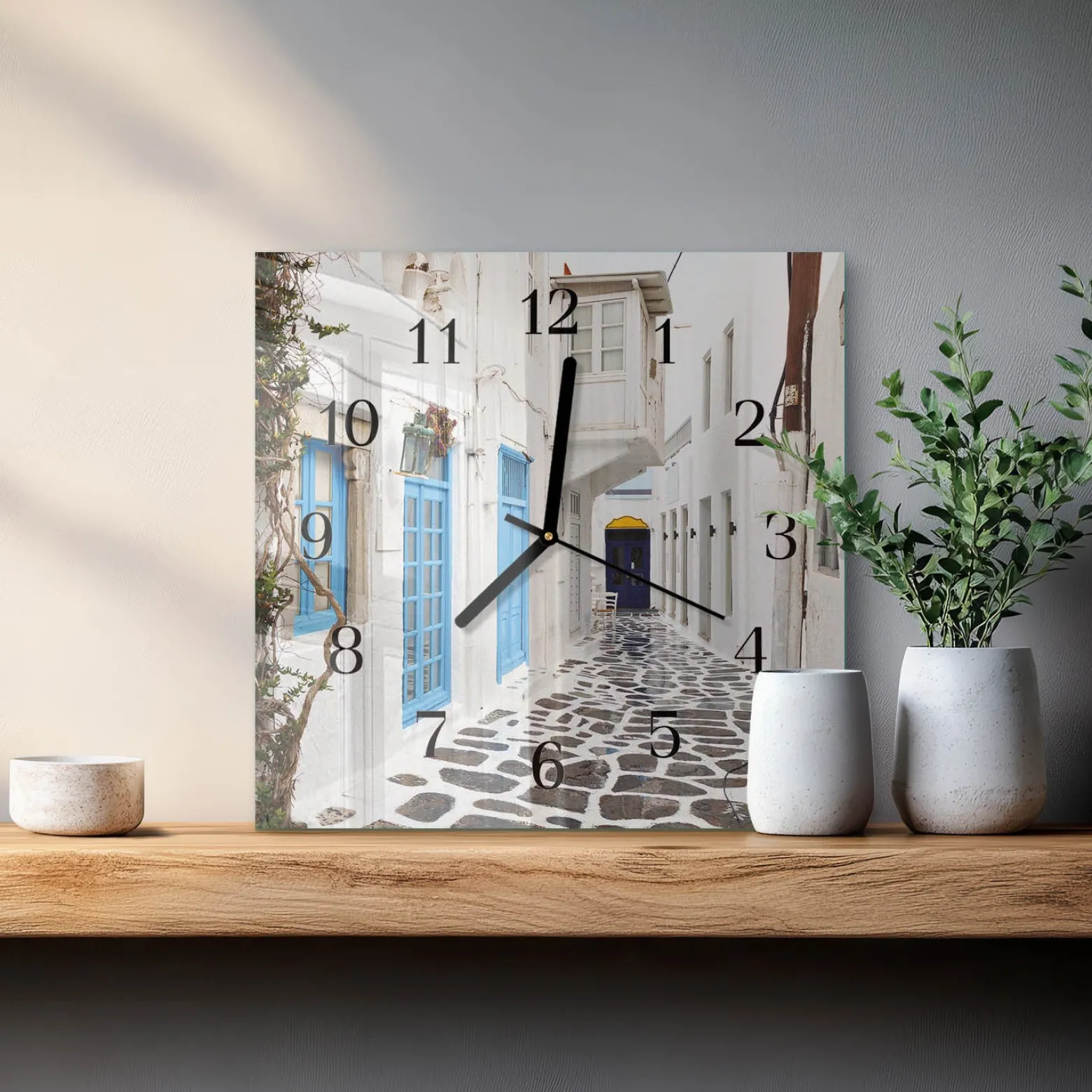 Zegar z grafiką 30x30 Santorini ozdobny ścienny