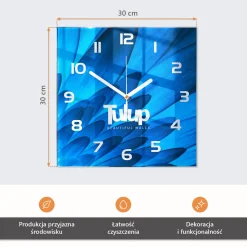 Zegar zielony 30x30 Trawa natura ekologia cichy pokój szklany