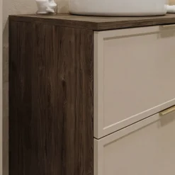 Zestaw do Łazienki 80cm Szafka Blat Słupek Fronty Ramka Dąb Orzech/Kaszmir