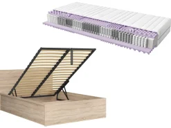 Zestaw łóżko Tetrix dąb sonoma ze stelażem i materac Mimas 140x200