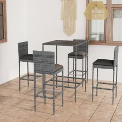 Zestaw mebli ogrodowych barowych technorattan szary do restauracji ogrodu