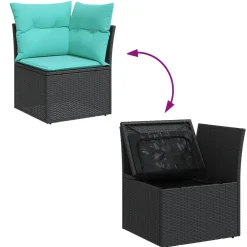 Zestaw Mebli Ogrodowych Modułowy Rattan Czarny Sofa Stół na Taras