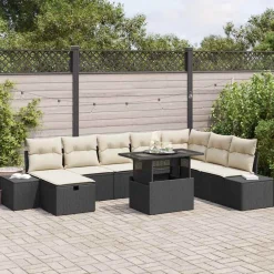 Zestaw Mebli Ogrodowych Wypoczynkowy Sofy Stolik Podnóżek Rattan Na Balkon
