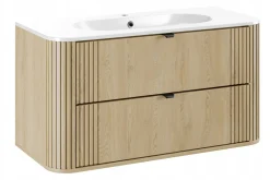 Zestaw OVALIA 100 cm Dąb Cremona ryflowany umywalka PURE czarne uchwyty