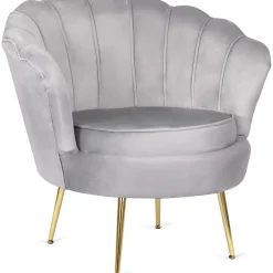 Zestaw Sofa Szara i Fotel Szary Muszelka Meble Wypoczynkowe Glamour Złote