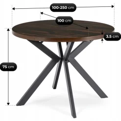 Zestaw Stół LUKAS 100-250 cm i 4 Krzesła PERU Czarne