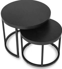 Zestaw Stolik Kawowy Okrągły 2w1 Ława Do Salonu Loft Czarny Czarna MANU