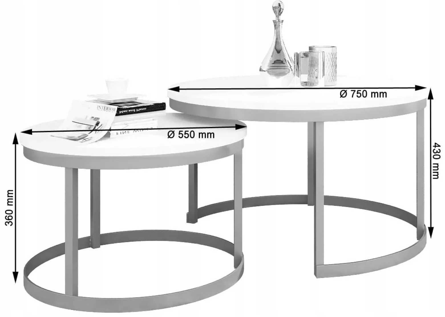 Zestaw Stolików Kawowych 2w1 Salon Industrial Loft Czarny+Czarny MiniPearl