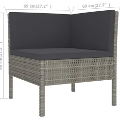 Zestaw wypoczynkowy do ogrodu Szary Technorattan 6x sofa środkowa + 3x