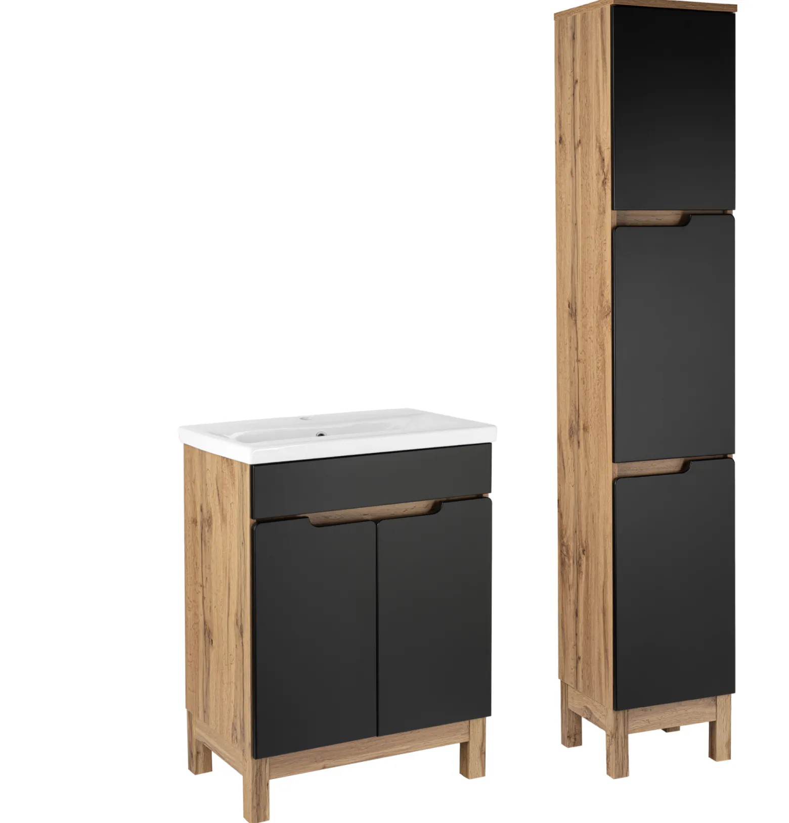 Zestaw Łazienkowy 60cm 2D Alma Słupek Dąb Wotan / Czarny Mat