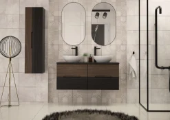 Zestaw Łazienkowy 120cm Szafka z Blatem Umywalka Słupek Czarny Mat / Orzech