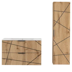 Zestaw Łazienkowy 80cm Szafka z Umywalką Słupek Dąb Wotan Wood