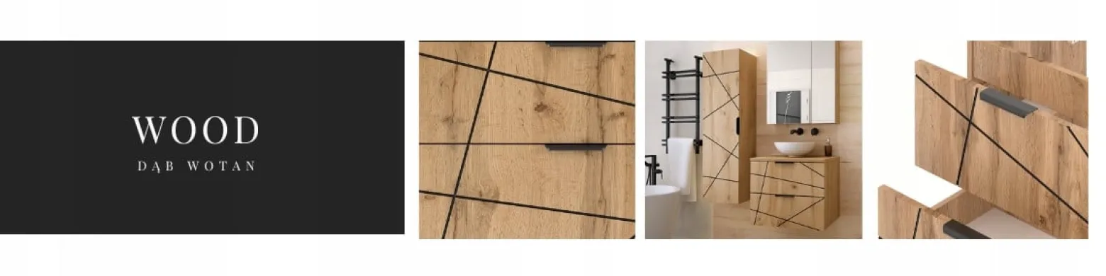 Zestaw Łazienkowy 80cm Szafka z Umywalką Słupek Dąb Wotan Wood