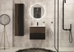 Zestaw Łazienkowy 60cm Szafka z Umywalką Czarny Mat / Orzech Avella