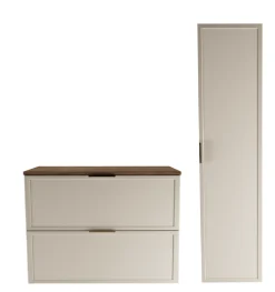 Zestaw do Łazienki 80cm Szafka Blat Słupek Fronty Ramka Dąb Orzech/Kaszmir