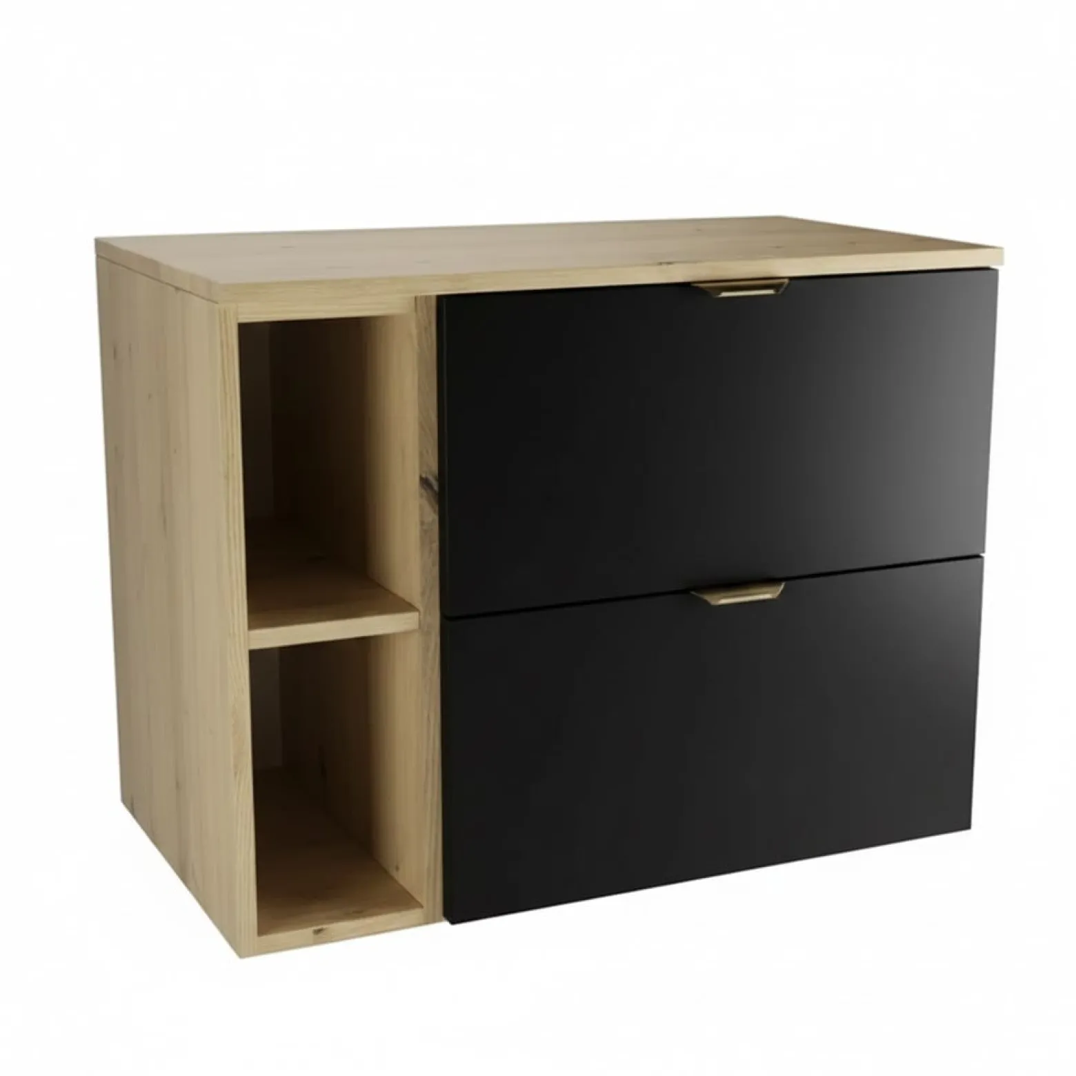 Zestaw do Łazienki 80cm Szafka z Blatem i Regałem Dąb Artisan / Czarny