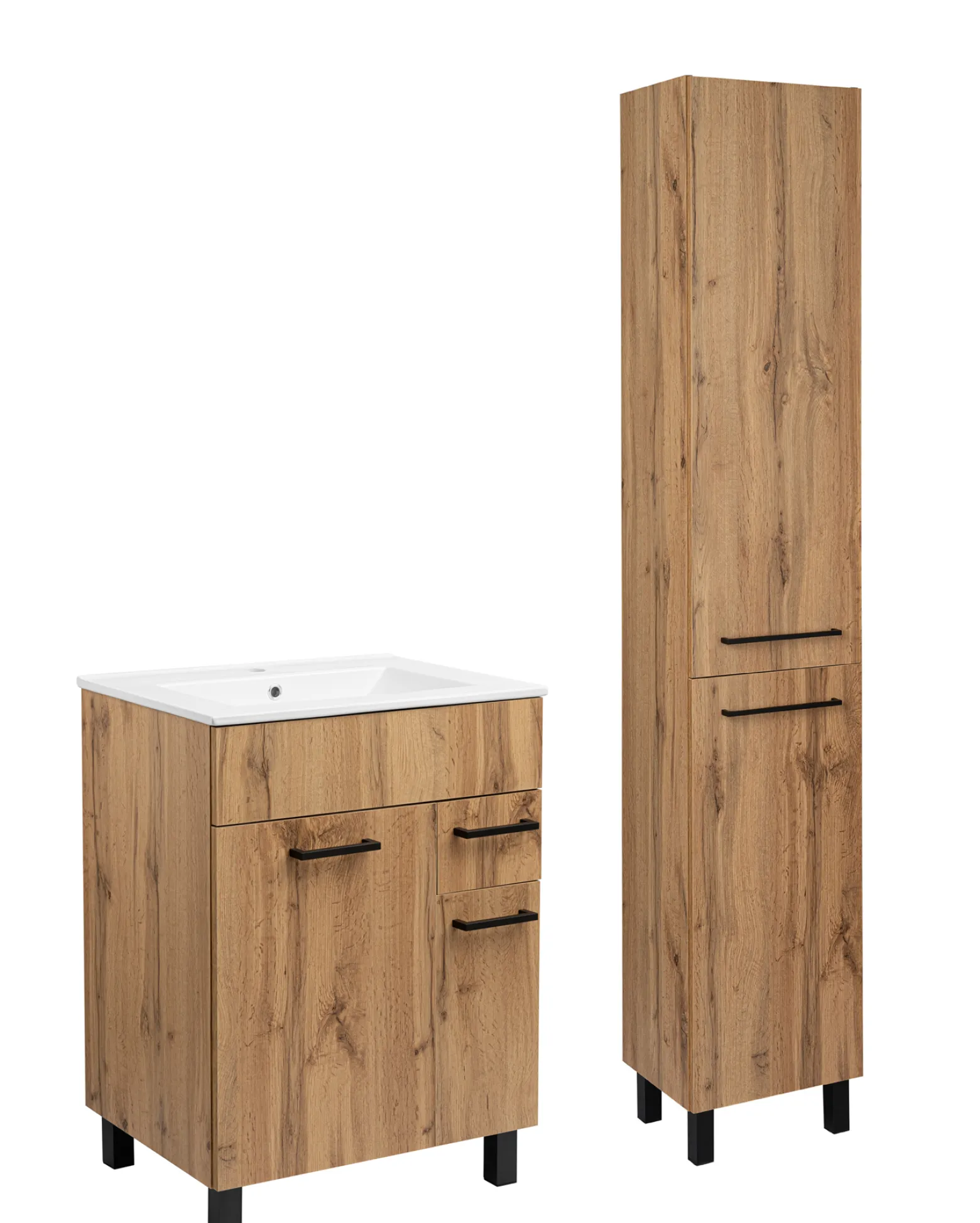 Zestaw do Łazienki 60cm Szafka z Umywalką Słupek 40cm Dąb Wotan