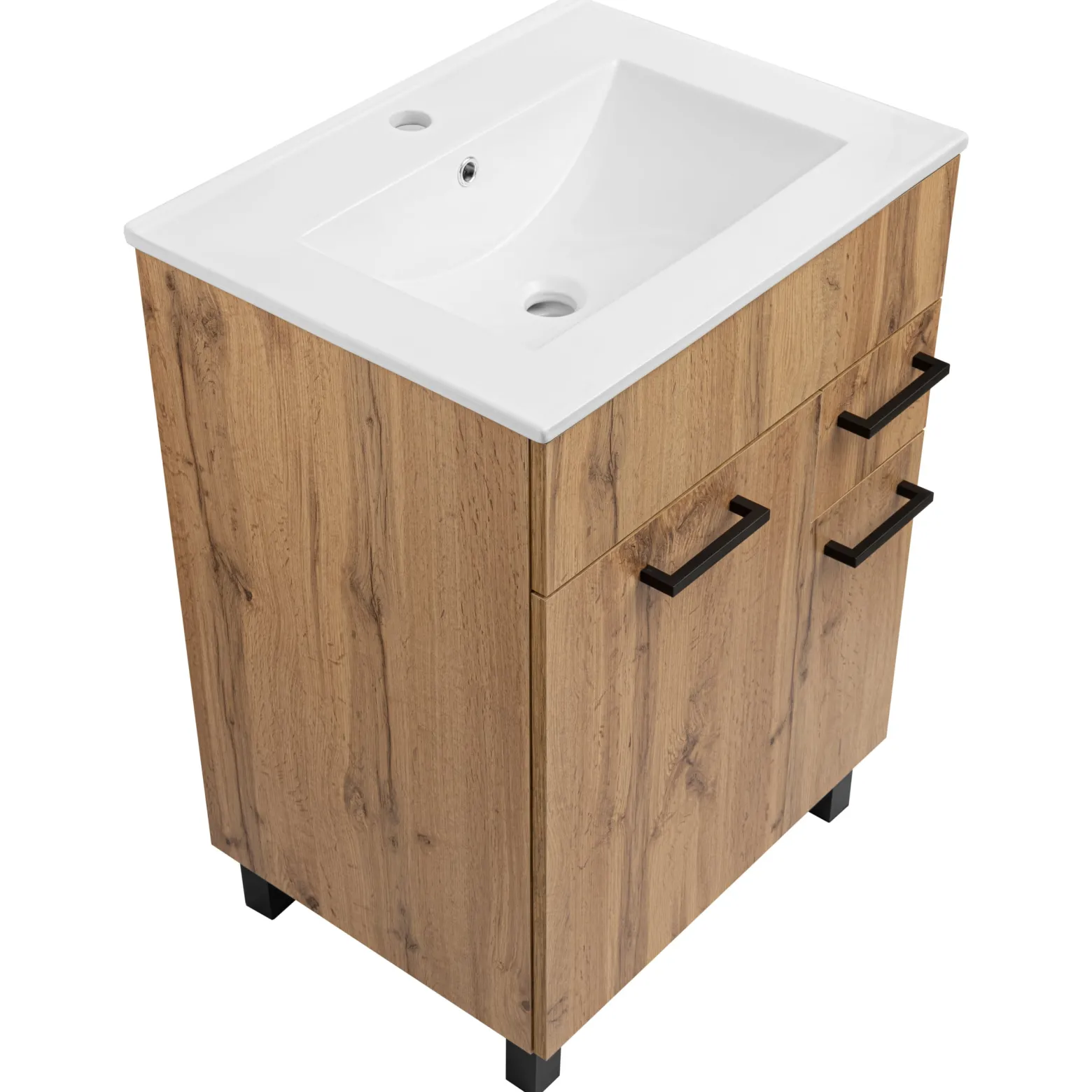 Zestaw do Łazienki 60cm Szafka z Umywalką Słupek 40cm Dąb Wotan