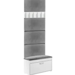 Zestaw Do Przedpokoju Fala 1WP4 Biały Szary 80X37,7X215 Cm Welur Szary