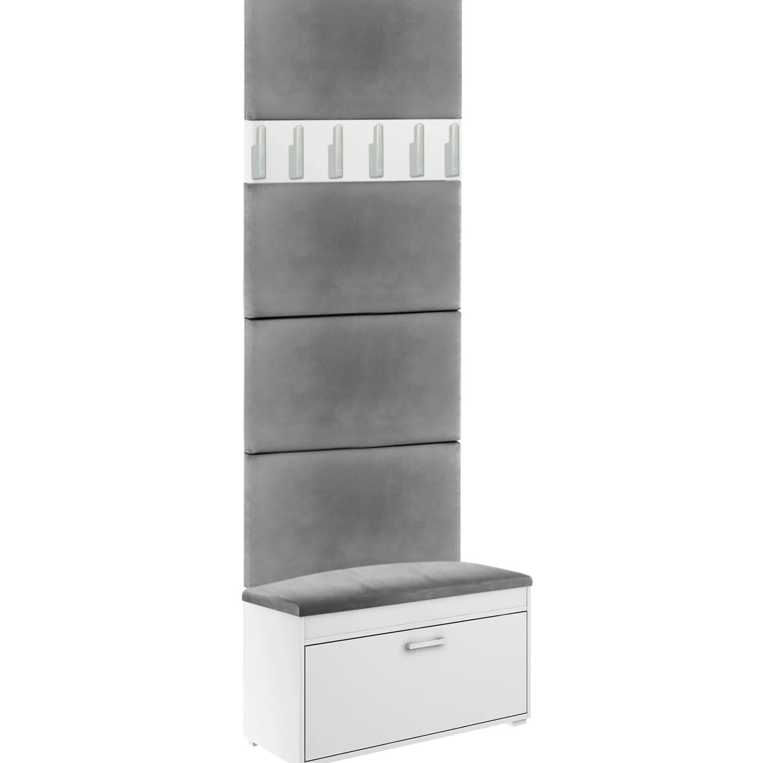 Zestaw Do Przedpokoju Fala 1WP4 Biały Szary 80X37,7X215 Cm Welur Szary