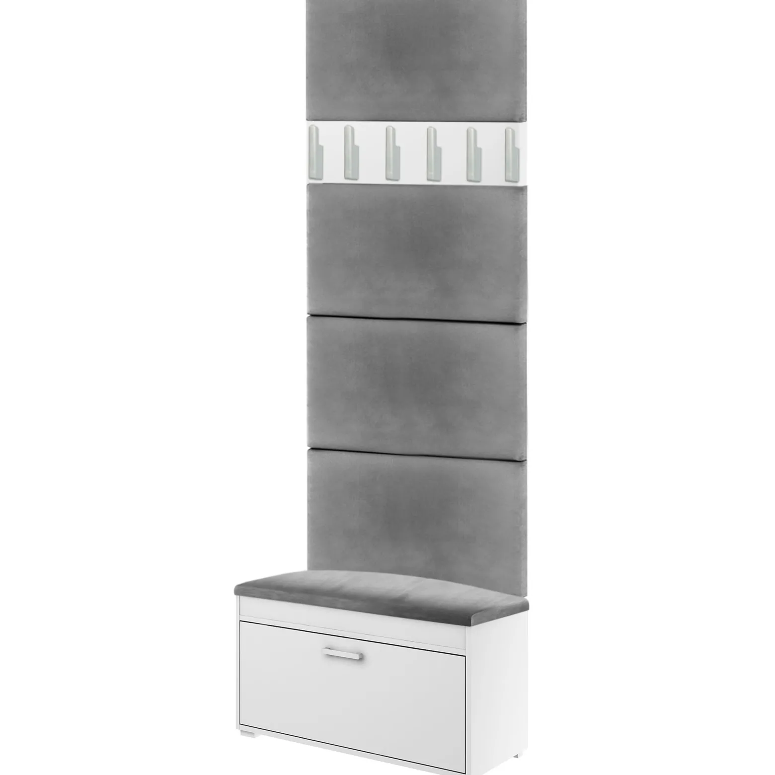 Zestaw Do Przedpokoju Fala 1WP4 Biały Szary 80X37,7X215 Cm Welur Szary