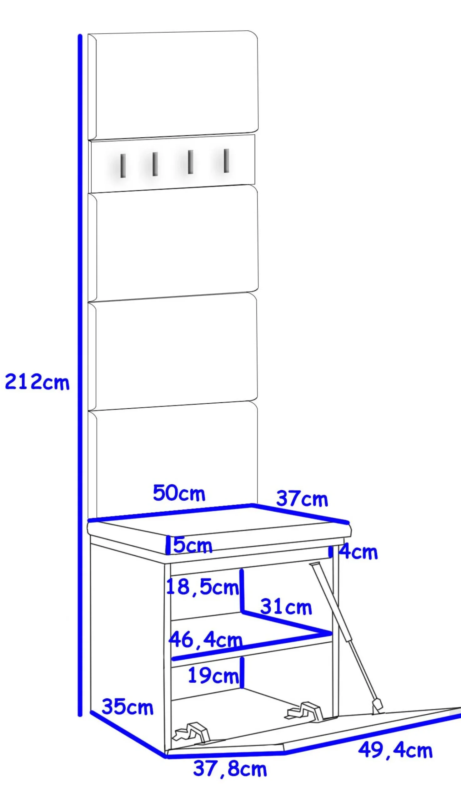 Zestaw Do Przedpokoju 1P4 Biały/Beż 50X37X212 Cm Welur Beż