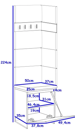 Zestaw Do Przedpokoju 1Pp8 Biały/Szary 50X37X224 Cm Welur Szary