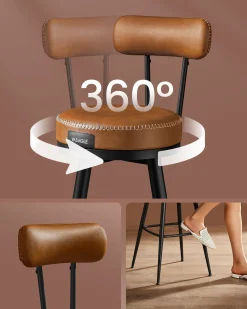 Zestaw 2 hokerów barowych obrotowych 360° brązowo czarne 91 cm siedzisko