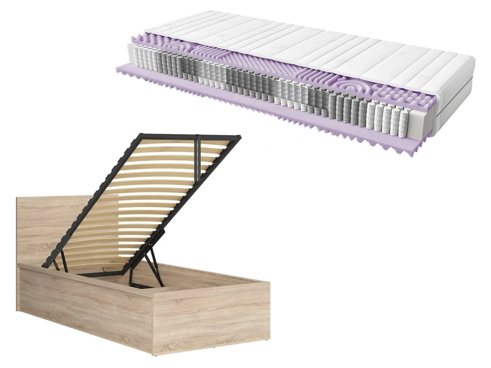Zestaw łóżko Tetrix dąb sonoma ze stelażem i materac Mimas 90x200
