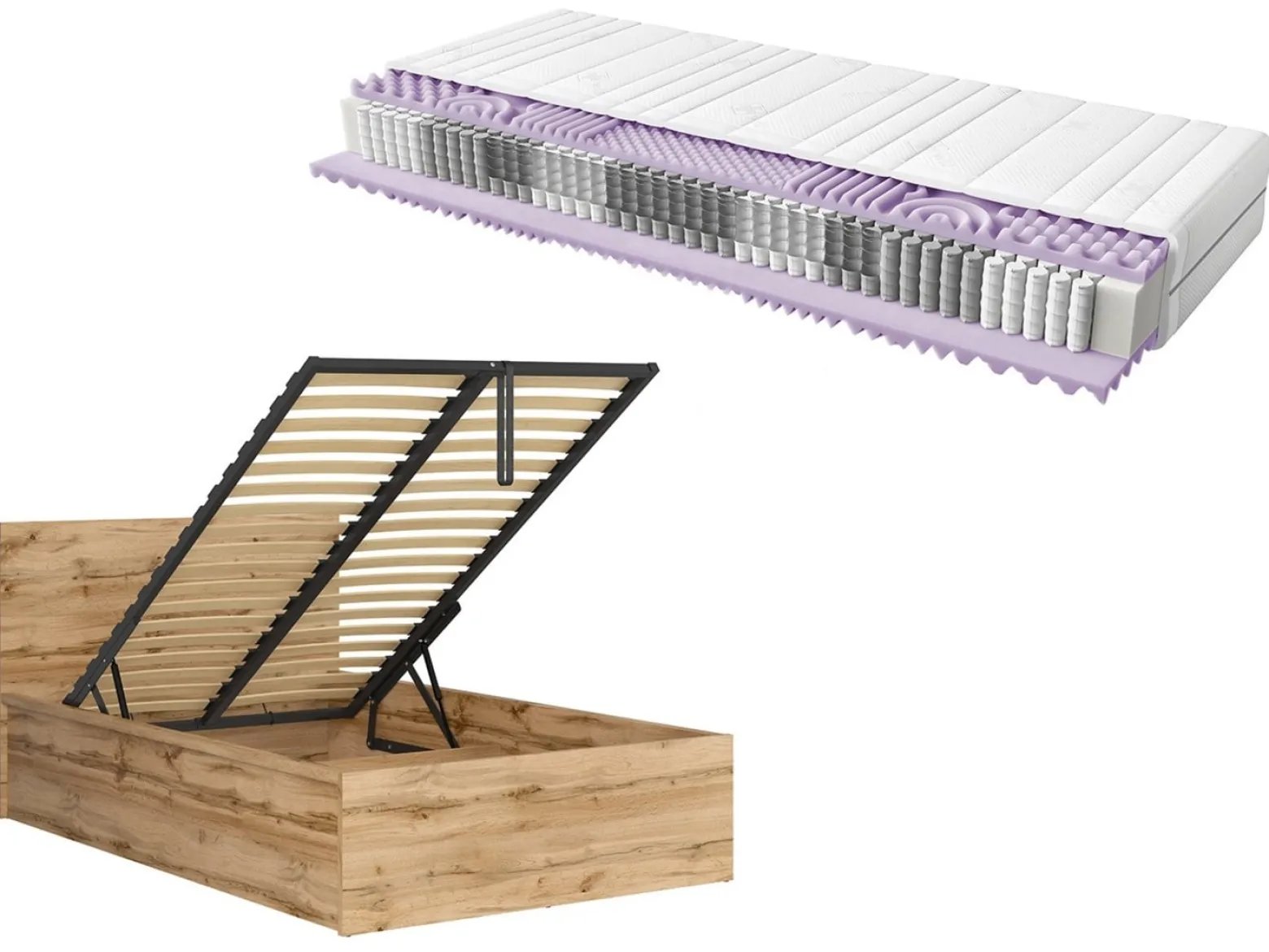 Zestaw łóżko Tetrix dąb wotan ze stelażem i materac Mimas 120x200
