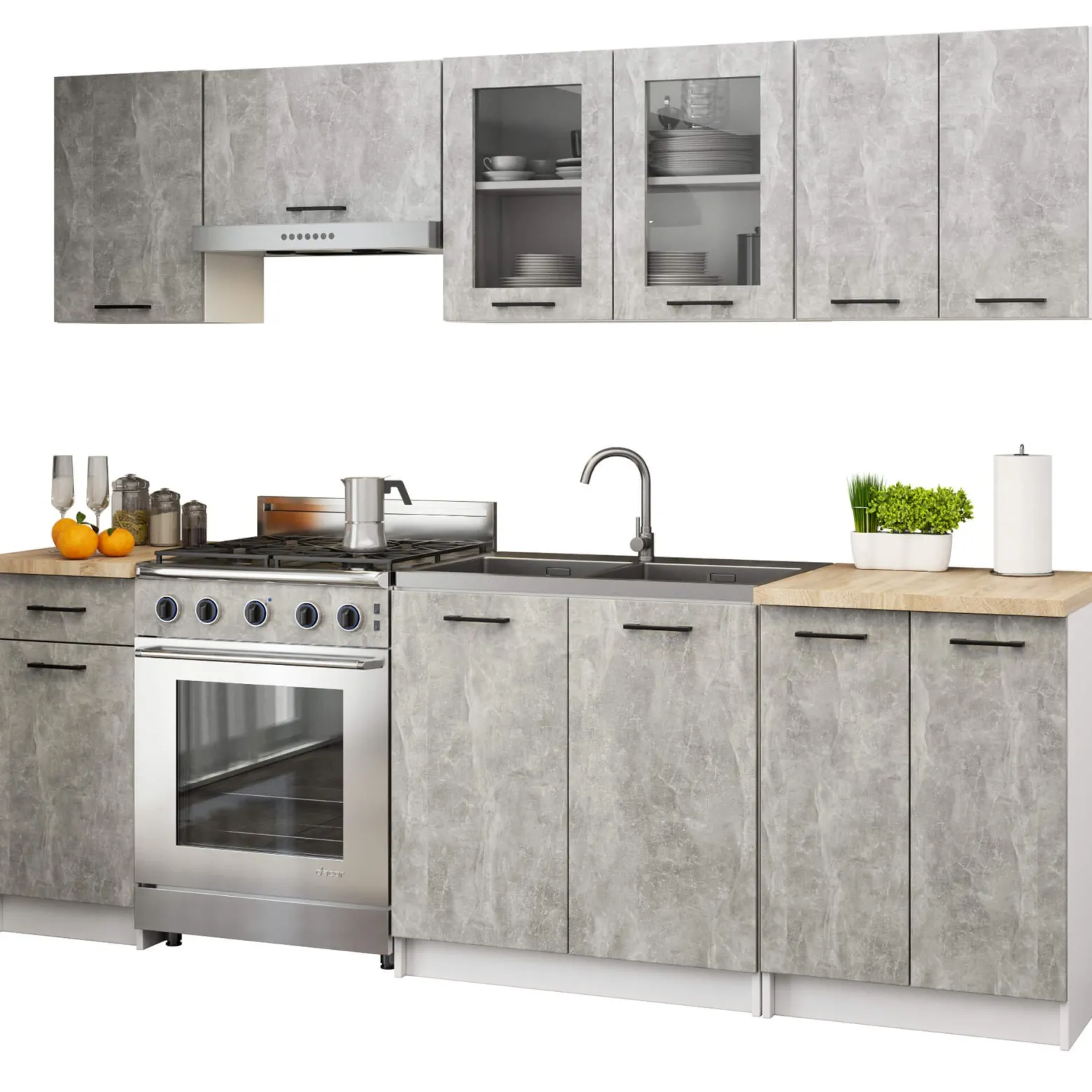 Zestaw kuchenny AKORD OLIWIA 240 cm Szary Beton 240x46x203cm